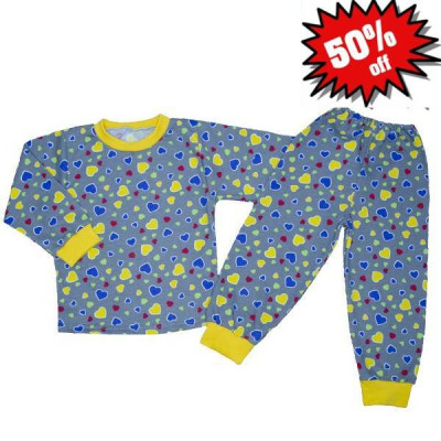 Піжама дитяча утеплена в сердечках сіра